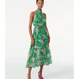Scoop for Walmart Floral Green Midi Halter Dress